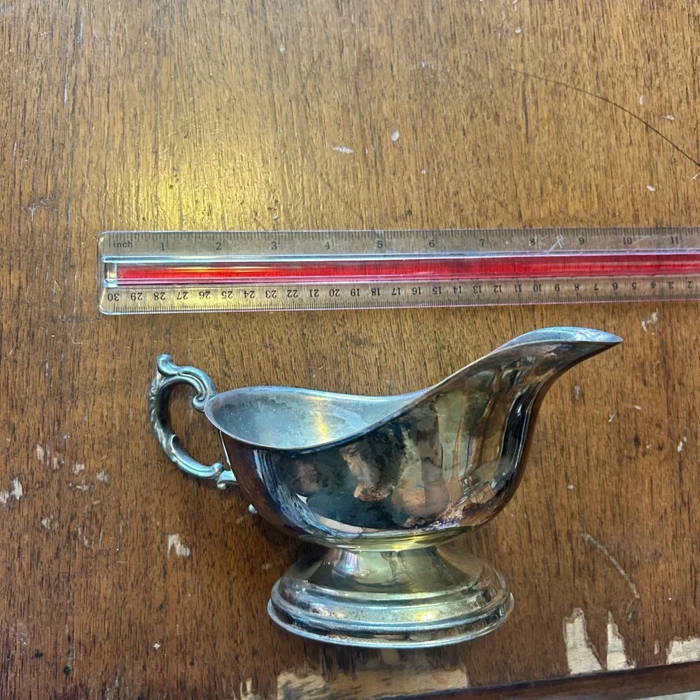 Silver Plated Cream Or Gravy Boat - 8 Inches Long With Patina